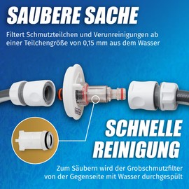 MaJoCompTec® Watertwin Fuel Cap with Water Connection, Water Tank Cap, Filling Adapter for Water Filler Nozzle, Motorhome Caravan Accessories (Pro Version + Filter + Valve, Adapter 3-PIN D: 78)