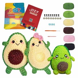 MENGSOOD Crochet Kit for Beginners,Beginner Crochet Kit Pattern Crochet Animal Kit Knitting Kit for Adults Kids with Step-by-Step Video Tutorials and Yarns, Hook, Accessories (3pcs Avocado Family)