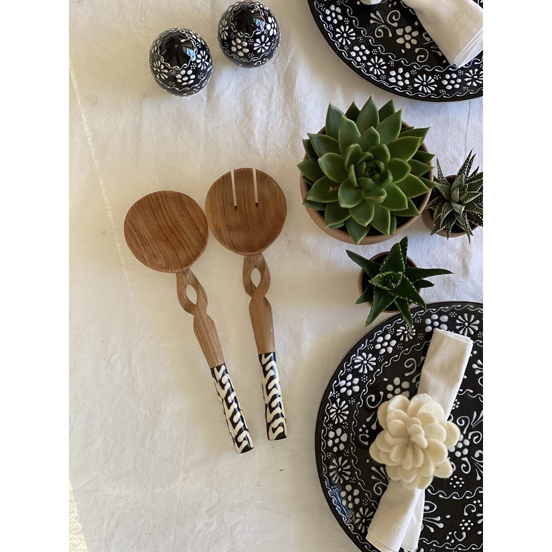 11-Inch Olive Wood Salad Serving Set with Twisted Handles