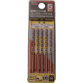 TRUSCO TCD-43-5P Concrete Drill for Vibrating Drills, 0.17 inches (4.3 mm), Set of 5