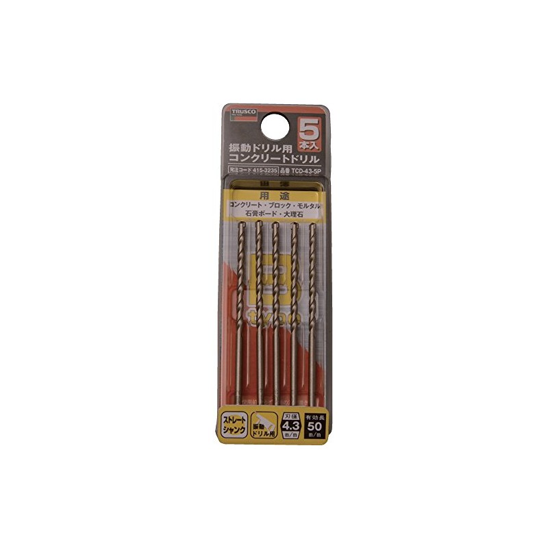 TRUSCO TCD-43-5P Concrete Drill for Vibrating Drills, 0.17 inches (4.3