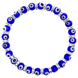 LuckyEye 2281 Blue Evil Eye Murano Glass Bead Bracelet with Crystal Spacers for Women Kabbalah Jewelry