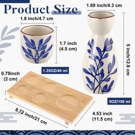 Skyley Japanese Sake Set with Tray Traditional Saki Cups Set Korean Soju Glass Ceramic Japanese Gifts for Cold Wine Holiday Christmas Gifts(Blue and White Porcelain)