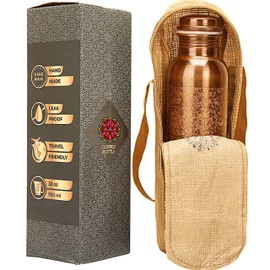 Copper Water Bottle for Drinking Ayurvedic Copper Water Bottle 34 Oz Leak Proof Lid Handcrafted Copper Vessel With Bag Drinking Water Bottle Travel Water Bottle for Hiking Outdoor Gym Office