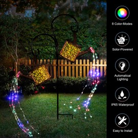 Merear Solar Watering Can Lights Outdoor with 8 Multi-Color Changing Modes, IP65 Waterproof Landscape Light Garden Decor, One Pole Two Lights Outside Decorations for Lawn, Backyard, Patio, Chrismas