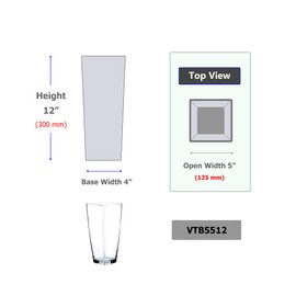 WGV Tapered Glass Vase, Width 5", Height 12", (Multiple Sizes Choices) Clear Taper Down Block Floral Planter Bouquet Centerpiece for Wedding Event Home Decor, 1 Piece (VTB5512)