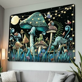 KJHL Mushroom Tapestry Moon Stars Tapestry Snake Snails Cute Tapestries Trippy Plant Tapestry for Bedroom Aesthetic Wall Hanging for Room（59.1ʺ x 79.2ʺ）