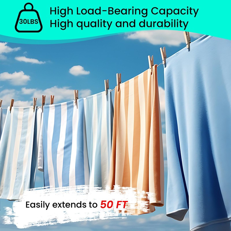 Rainberg Retractable Clothes Line, 15m/30m Washing Line, Wall-Mounted, PVC-Coated, Indoor/Outdoor