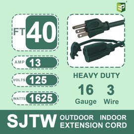 EP Outdoor Extension Cord 1 to 3 Splitter, Max 28ft End to End (40FT Total), 3 Prong Outlets Plugs, 16/3 SJTW Weatherproof Wire for Christmas Landscape String Lights, Green