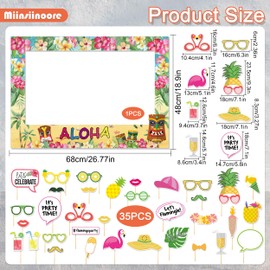 36 Pcs Hawaiian Photo Booth Props Kit, Hawaiian Photo Booth Frame Selfie Props Kit, Summer Beach Pool Photo Frame Photo Props DIY Photo Booth Props Kit for Hawaiian Tropical Summer Party Supplies