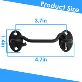 4" Stainless Steel Gate Latch Heavy Duty Hook and Eye Gate Latch Easy Lock Barn Door Lock with Mounting Screws Door Latch Door Lock Hardware for Sliding Door, Garden, Cabinet, Windows (1, Black)