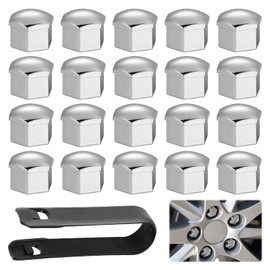 WZWZO Radmutterkappen 17 mm, 20 Stück, Radmutterkappen, Radmutterkappen, Radmutterkappen für Autos, Radmutterkappen für Automobile mit Werkzeug zum Entfernen (Silber)