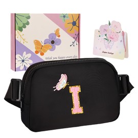 ONETOALL Birthday Gifts for 4 5 6 7 8 9 10 11 12 13 Year Old Girls, Small Waist Fanny Pack, Crossbody Belt Bag with Initial Letter Patch, Nylon, Adjustable Strap, for Teen Girls