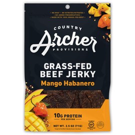 Country Archer Grass-Fed Beef Jerky - Beef Jerky Snack Pack, Beef Jerky Bulk, Individual Beef Jerky Pack, Protein Snack, Country Archer Beef Jerky, Gluten Free, Paleo - Mango Habanero, 2.5 oz (4 Pack)