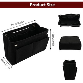 TESSTSY Bag Organiser Felt 24 x 8 x 15 cm, Handbag Organiser, Felt Bag Organiser, Handbag Organiser, Inner Pocket for Handbags with Multiple Compartments (Black)