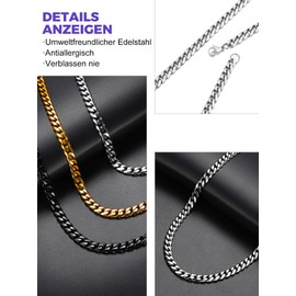 Richsteel Cuban Chain for Men and Women, Chain Links, 3 mm, 6 mm, 9 mm, 12 mm, 35 cm–75 cm Size, Silver, Gold, 18K, Black, 316L Stainless Steel, Jewellery Necklace American Style, Stainless Steel, No