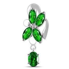 Dark Green CZ Crystal Stone Orchid with Oval Gems Dangling Reverse Bar 925 Sterling Silver Belly Ring Body Jewelry