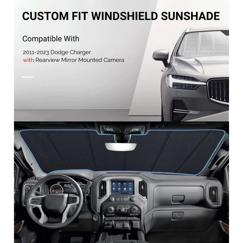 Windshield Sun Shade for Dodge Charger 2011-2023 with Rearview Mirror