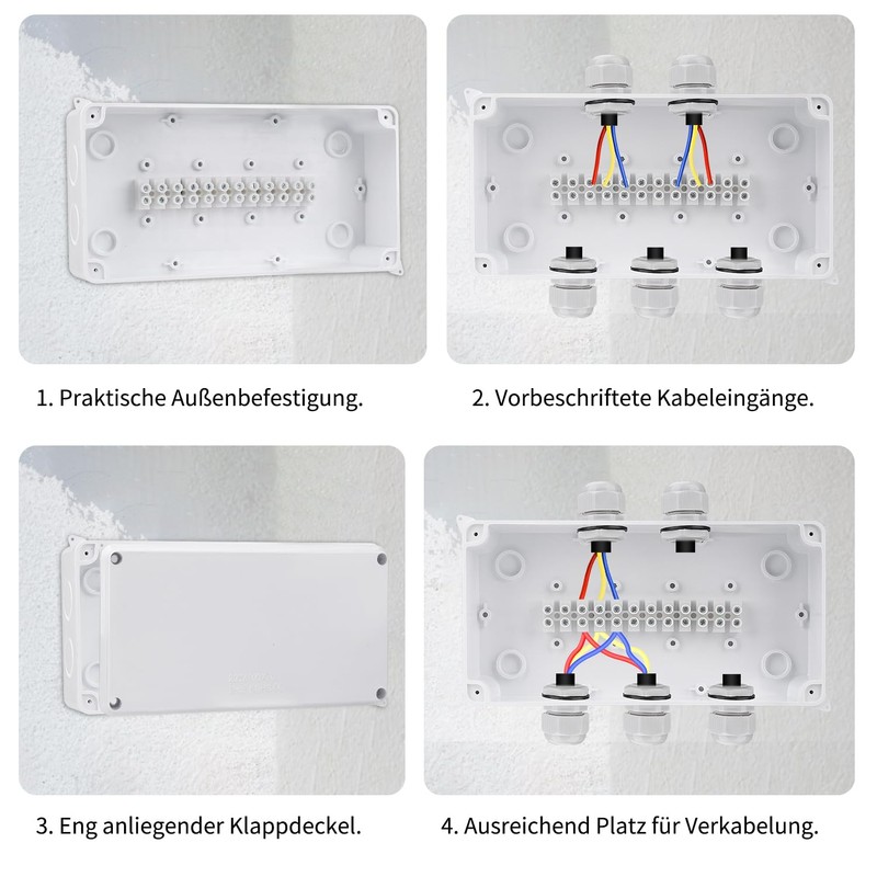 DAMORON Junction Box IP65 Waterproof, Surface-Mounted Distribution Box, Diameter 12-15