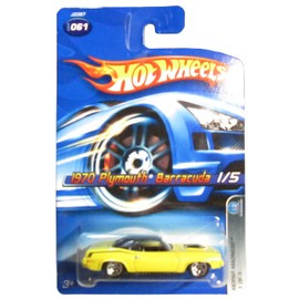Hot Wheels Mopar Madness Series #1 1970 Plymouth Barracuda Yellow 5-Spoke K-Mart Exclusive #2006-61 Collectible Collector Car Mattel 1:64 Scale