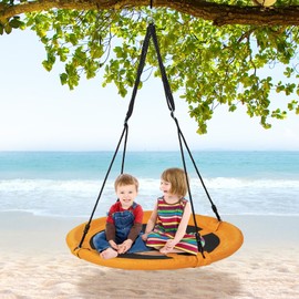 Moccha Flying Saucer Tree Swing, Giant 40” Round Swing with Metal Frame, Adjustable Hanging Rope, Waterproof 900D Oxford Cloth, Indoor Outdoor Swing for Backyard, Playground (Orange)