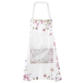 ECZOIL Waterproof Cooking Apron Adjustable with 2 Pockets for Kitchen Garden and Mothers Wives Girlfriends Gift, Purple flowers, One size fits all