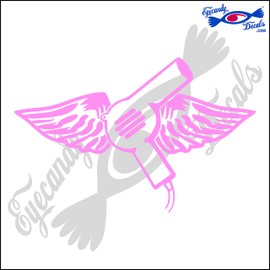 Eyecandy Decals Hair Dryer with Wings 6" Decal Sticker Light Pink