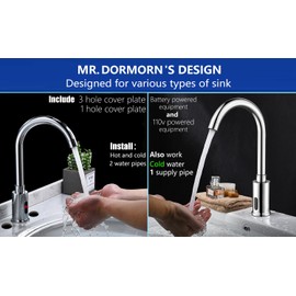 Motion Sensor Sink Faucet, DELCO's Factory Automatic Touchless Bathroom Sink Faucets 1 or 3 Hole, Restroom High Faucet Hot Cold Temperature Hands-Free Toilet Commercial Faucet ADdormorn