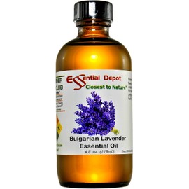 Essential Depot Bulgarian Lavender Essential Oil - GC/MS Tested - Skin Safe - Supplied in 4 oz. Amber Glass Bottle with Black Phenolic Cone Lined and Safety Sealed Cap