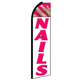 Nails White with Pink Letters Flutter Swooper Flag Advertising Sign 3’ Wide Bann