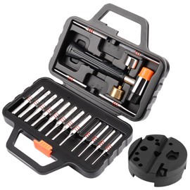 Pridefend Punch Set, Roll Pin Punch Set Made of Solid Metal Material,Elite Tool Including Steel Pin Punch Set, Roll Pin Starter Punch and Hammer,with Organizer Storage Box (with Bench Block)