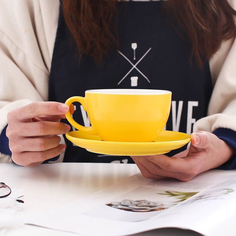 Coffeezone Latte Art Cappuccino Barista Cup and Saucer, New Bone