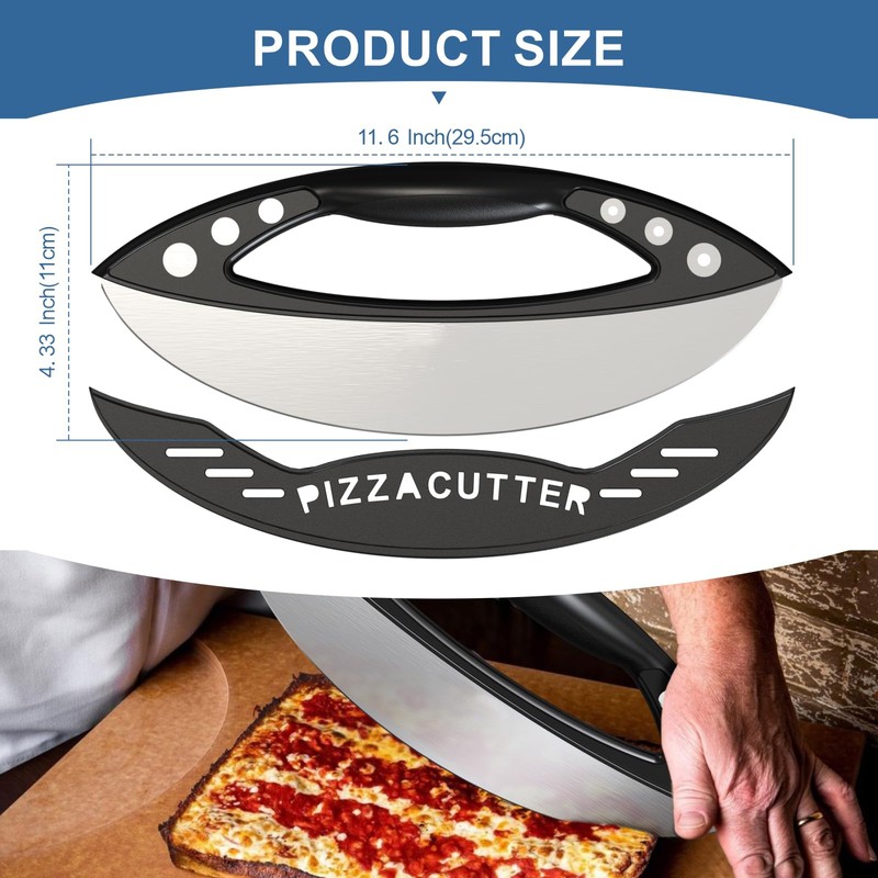 AILUROPODA 12-Inch Pizza Rocker Blade Cutter, Stainless Steel with Protective