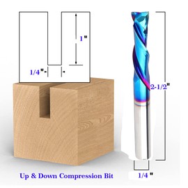 XUAN Spiral Router Bits Up Down Compression Bit 1/4 inch Cutting Diameter with Nano Blue Coated, 1/4 inch Shank Solid Carbide CNC End Mill for Wood Carving Engraver Milling Cutters F2277