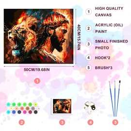 EOBROMD Paint by Numbers Adult Lion, Jesus Painting by Numbers Adults without Frame, DIY Fantasy Hand Painted Oil Painting Kit for Beginners as a Gift 40 x 50 cm