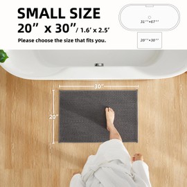Bathroom Rugs Non Slip Washable, Super Absorbent Thin Bath Mat for Bathroom Small Quick Dry Low Pile Bathroom Rug, Dark Grey 20"x30"