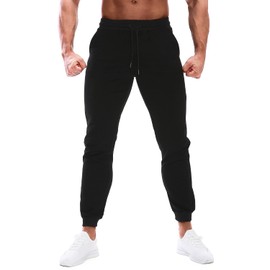 HOOD CREW Men’s Casual Joggers Sweatpants Pure Color Sports Track Pants with Drawstring Black S