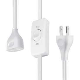 White Extension Cord with Switch On/Off, 2 Prong Grounded Plug, 6FT Indoor Power Cord, Insulated & Flame Retardant 120V 150W, UL Listed