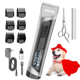 AIBORS Dog Grooming Kit 5-Speed Dog Clippers for Grooming Kit for Dogs at Home LCD Display Pet Grooming Kit,Cordless Dog Hair Clippers,Electric Dog Trimmer for Grooming,Professional Dog Shears Silver