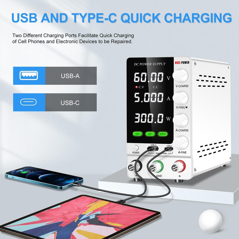 NICE-POWER DC Power Supply Variable 60V 5A, Adjustable Regulated DC