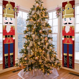 Nutcracker Christmas Decorations, Nutcracker Porch Signs 11.8 x 70.8 in, Outdoor Nutcracker Banner Life Size Soldier Model Nutcracker Banners for Front Door Xmas Décor (Red)