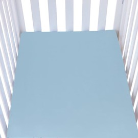 Knlpruhk Silk Fitted Crib Sheet 28" x 52" Surface (100% Pure Mulberry Silk) – 9" Deep Pocket (Satin) for Baby Hair 19 Momme 6A High Grade Fibers Ultra Soft Smooth Breathable Lt Blue