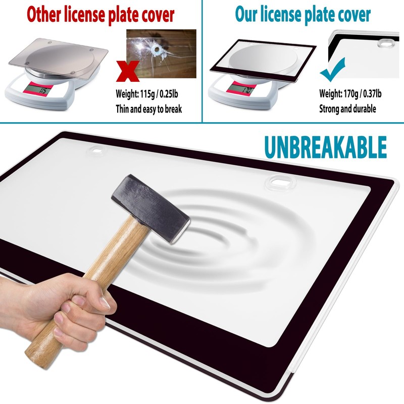 BGGTMO Clear License Plate Covers- Black Car Tag Frame, Unbreakable