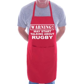 Print4U Warning May Talk About Rugby Fan Funny BBQ Novelty Cooking Apron Red
