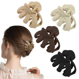 Bcautay 4PCS Flat Claw Clip for Women,Octopus Hair Claw Clips, Acrylic Large Octopus Clip for Thick Curly Long Hair, Wide Grip Hair Accessories for Women Girls for Beach Daily Party