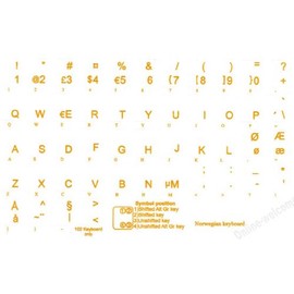 Norwegian Transparent with Yellow Lettering Labels for Any Computer Keyboards