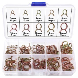 Lyeteung 75 Pieces 10 Sizes 5-14 mm Double Wire Fuel Line Hose Pipe Spring Clips Clamp Kit, Air Hose Hose Clamps Closure, Hose Clips Spring Clamp, Gold