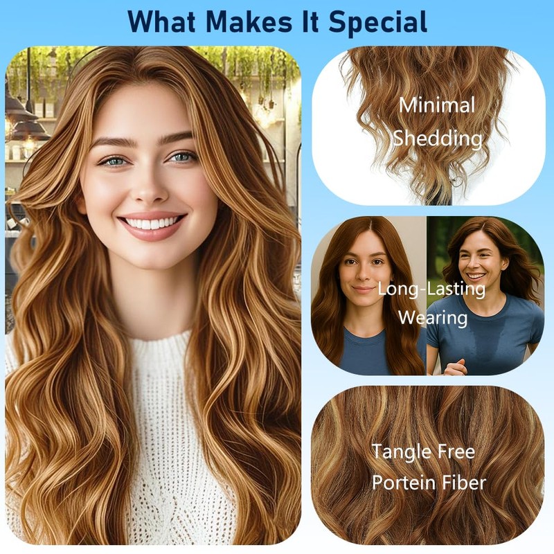 Long Mixed Brown Blonde Wig for Women Natural Looking Wavy