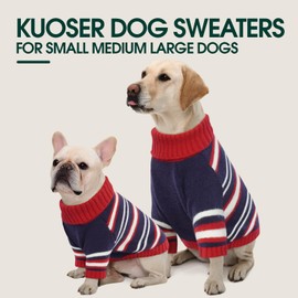 Kuoser Dog Sweater,Warm Dog Sweaters for Extra Large Dogs,Turtleneck Thick XXL Dog Sweater Christmas Outfit,Pet Winter Clothes Doggie Knitwear Girl Boy for Holiday Thanksgiving,Red&Blue Strips 2XL