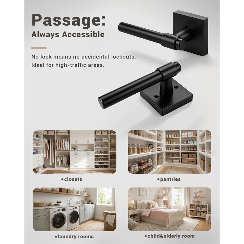 Black Interior Door Handle 4 Pack, Heavy Duty Closet Door